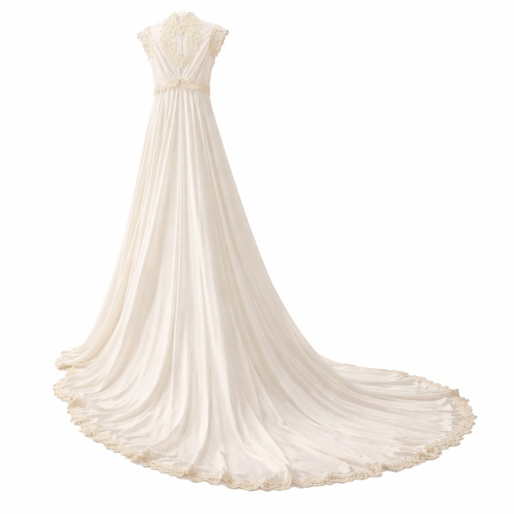 Vintage 70s ILGWU Wedding Dress Women XS Ivory Lace Empire Waist Boho Sleeveless